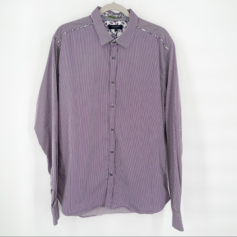 Ted Baker Purple Striped Long Sleeve Button Down Shirt Mens Size 6=44 or XXL